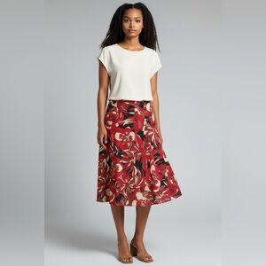 Floral Red and Cream Women's Skirt